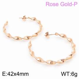 Women 42X4mm Elegant Rose Gold-Plated Stainless Steel Twisted Strips Earrings