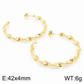 Women 42X4mm Elegant Gold-Plated Stainless Steel Twisted Strips Earrings