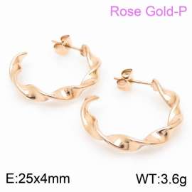Women 25X4mm Elegant Rose Gold-Plated Stainless Steel Twisted Strips Earrings
