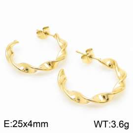 Women 25X4mm Elegant Gold-Plated Stainless Steel Twisted Strips Earrings