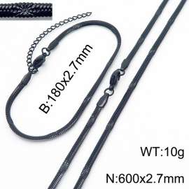 2.7mm Width Black Plating Stainless Steel Herringbone bracelet Necklace Jewelry Set with Special Marking