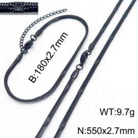 2.7mm Width Black Plating Stainless Steel Herringbone bracelet Necklace Jewelry Set with Special Marking