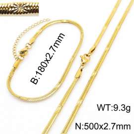 2.7mm Width Gold Plating Stainless Steel Herringbone bracelet Necklace Jewelry Set with Special Marking