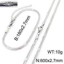 2.7mm Width Silver Color Stainless Steel Herringbone bracelet Necklace Jewelry Set with Special Marking