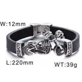 Punk Gothic Rock Hand Charm Personality Motorcycle Skull Cowhide Titanium Steel Bracelet Leather Bracelet