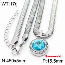 Stainless steel 450X5mm  snake chain with swarovski crystone circle pendant fashional silver necklace