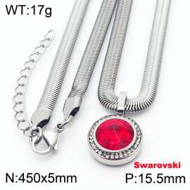 Stainless steel 450X5mm  snake chain with swarovski crystone circle pendant fashional silver necklace