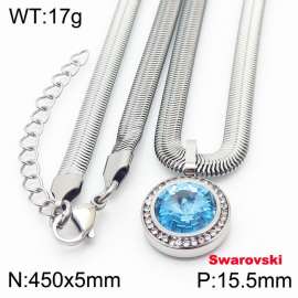 Stainless steel 450X5mm  snake chain with swarovski crystone circle pendant fashional silver necklace