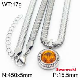 Stainless steel 450X5mm  snake chain with swarovski crystone circle pendant fashional silver necklace