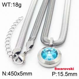 Stainless steel 450X5mm  snake chain with swarovski big stone circle pendant fashional silver necklace