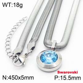 Stainless steel 450X5mm  snake chain with swarovski big stone circle pendant fashional silver necklace