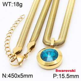 Stainless steel 450X5mm  snake chain with swarovski big stone circle pendant fashional gold necklace