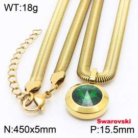 Stainless steel 450X5mm  snake chain with swarovski big stone circle pendant fashional gold necklace