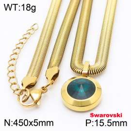 Stainless steel 450X5mm  snake chain with swarovski big stone circle pendant fashional gold necklace