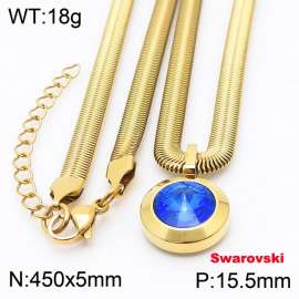 Stainless steel 450X5mm  snake chain with swarovski big stone circle pendant fashional gold necklace