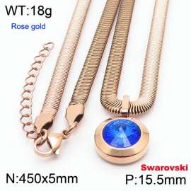 Stainless steel 450X5mm  snake chain with swarovski big stone circle pendant fashional rose gold necklace