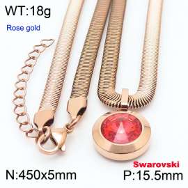 Stainless steel 450X5mm  snake chain with swarovski big stone circle pendant fashional rose gold necklace