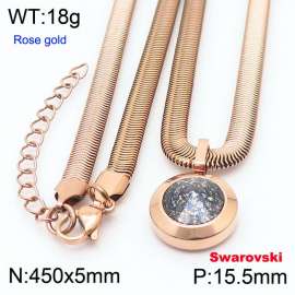 Stainless steel 450X5mm  snake chain with swarovski big stone circle pendant fashional rose gold necklace