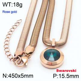 Stainless steel 450X5mm  snake chain with swarovski big stone circle pendant fashional rose gold necklace