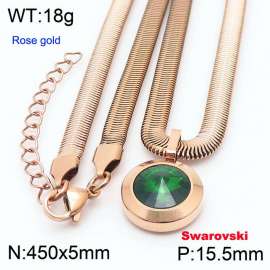 Stainless steel 450X5mm  snake chain with swarovski big stone circle pendant fashional rose gold necklace