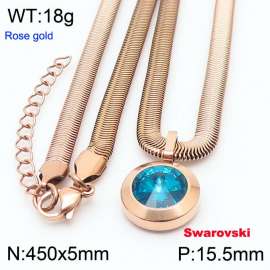 Stainless steel 450X5mm  snake chain with swarovski big stone circle pendant fashional rose gold necklace