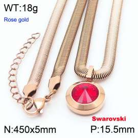 Stainless steel 450X5mm  snake chain with swarovski big stone circle pendant fashional rose gold necklace