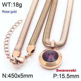 Stainless steel 450X5mm  snake chain with swarovski big stone circle pendant fashional rose gold necklace