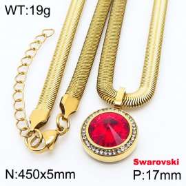 Stainless steel 450X5mm  snake chain with swarovski crystone circle pendant fashional gold necklace