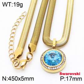 Stainless steel 450X5mm  snake chain with swarovski crystone circle pendant fashional gold necklace