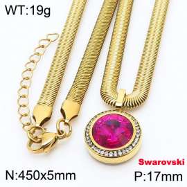 Stainless steel 450X5mm  snake chain with swarovski crystone circle pendant fashional gold necklace