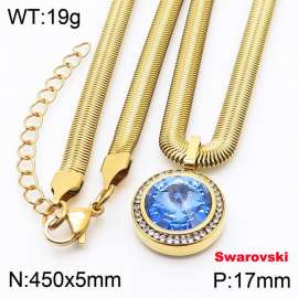 Stainless steel 450X5mm  snake chain with swarovski crystone circle pendant fashional gold necklace