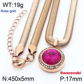 Stainless steel 450X5mm  snake chain with swarovski crystone circle pendant fashional rose gold necklace