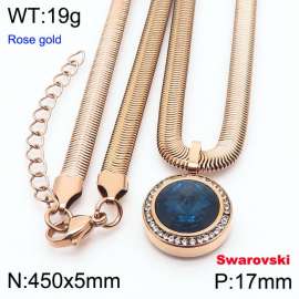 Stainless steel 450X5mm  snake chain with swarovski crystone circle pendant fashional rose gold necklace