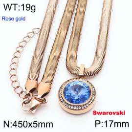 Stainless steel 450X5mm  snake chain with swarovski crystone circle pendant fashional rose gold necklace