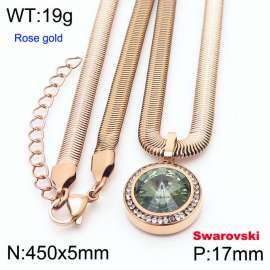 Stainless steel 450X5mm  snake chain with swarovski crystone circle pendant fashional rose gold necklace