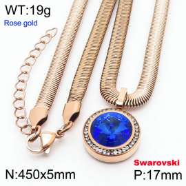 Stainless steel 450X5mm  snake chain with swarovski crystone circle pendant fashional rose gold necklace