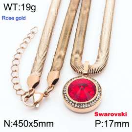 Stainless steel 450X5mm  snake chain with swarovski crystone circle pendant fashional rose gold necklace