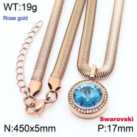 Stainless steel 450X5mm  snake chain with swarovski crystone circle pendant fashional rose gold necklace