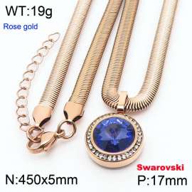 Stainless steel 450X5mm  snake chain with swarovski crystone circle pendant fashional rose gold necklace