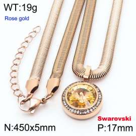 Stainless steel 450X5mm  snake chain with swarovski crystone circle pendant fashional rose gold necklace