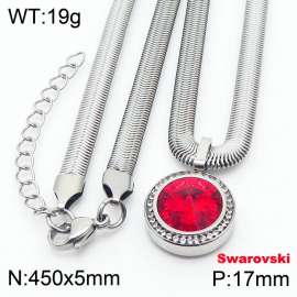 Stainless steel 450X5mm  snake chain with swarovski crystone circle pendant fashional silver necklace