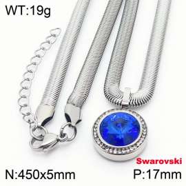 Stainless steel 450X5mm  snake chain with swarovski crystone circle pendant fashional silver necklace