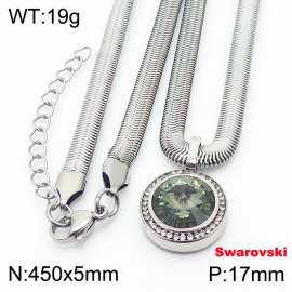 Stainless steel 450X5mm  snake chain with swarovski crystone circle pendant fashional silver necklace