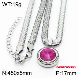 Stainless steel 450X5mm  snake chain with swarovski crystone circle pendant fashional silver necklace