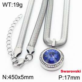 Stainless steel 450X5mm  snake chain with swarovski crystone circle pendant fashional silver necklace