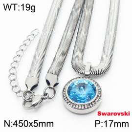 Stainless steel 450X5mm  snake chain with swarovski crystone circle pendant fashional silver necklace