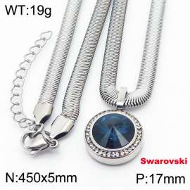 Stainless steel 450X5mm  snake chain with swarovski crystone circle pendant fashional silver necklace