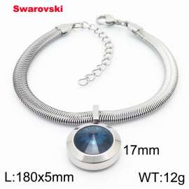 Stainless steel 180X5mm  snake chain with swarovski big stone pendant fashional silver bracelet