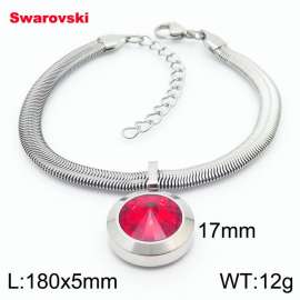 Stainless steel 180X5mm  snake chain with swarovski big stone pendant fashional silver bracelet