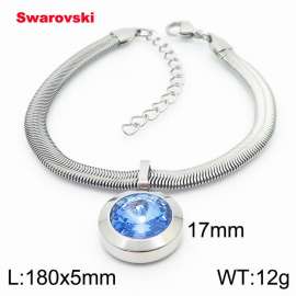 Stainless steel 180X5mm  snake chain with swarovski big stone pendant fashional silver bracelet